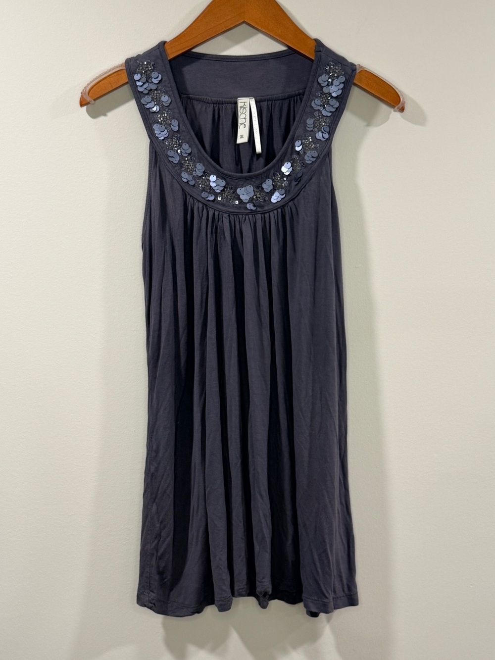 Kische Women’s Charcoal Gray Embellished Scoop Neck Sleeveless Tunic Size XL